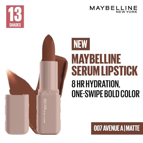 Image of Maybelline New York Maybelline Serum Lipstick (Matte), 007 Avenue | 1-Swipe Lush Color 8HR Weightless Hydration