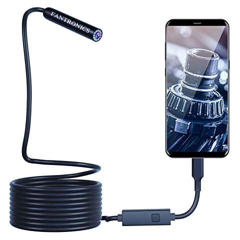 Borescope Inspection Camera, Fantronics Industrial Endoscope IP67 Waterproof 8mm Camera with 8 LED Lights for OTG Android & iOS Smartphone, iPhone, iPad, Samsung (16.4FT, Type-C, Micro, Lightning) Cover