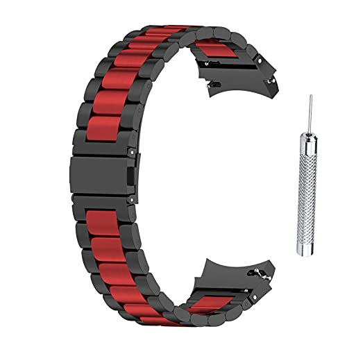 Runsmooth Edelstahl Uhrenarmband Schnellverschluss Metall Uhrenarmbänder Universal Doppelschnalle Ersatz Armband Für Galaxy Watch4 Herren Damen 40mm/44mm/42mm/46mm Schwarz Rot Cover