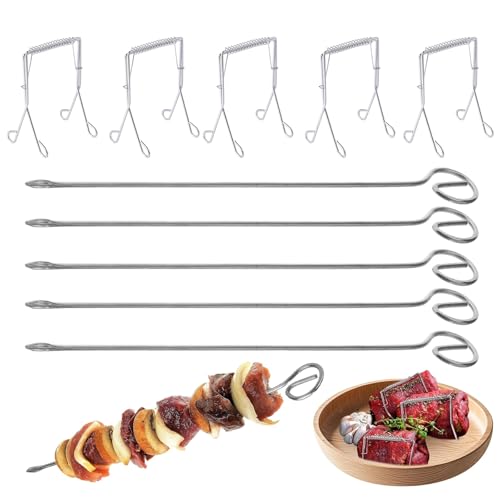 5 Pezzi Morsetti per Involtini in Acciaio Inossidabile + 5 Pezzi Spiedini per Involtini 20 cm, Spiedini Inox Riutilizzabili
