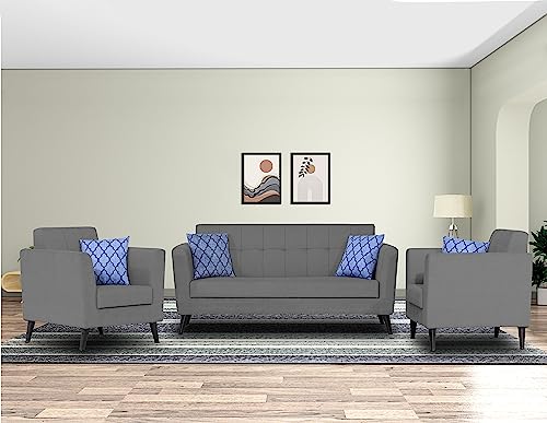 Image of Adorn India Dannis 3+1+1 5 Seater Sofa Set (Grey) (3 Year Warranty)