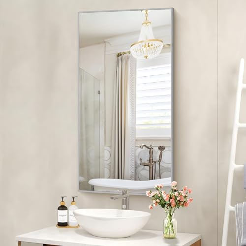 COFENY 48x24In Silver Bathroom Mirror for Wall, Brushed Nickel Rectangle