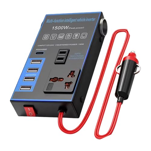 Eficaz convertidor automotriz de 1500 W que cambia la electricidad de 12 V, 24 V a 220 V, ideal para cargar dispositivos electrónicos durante el viaje, corriente directa a acondicionamiento inversor