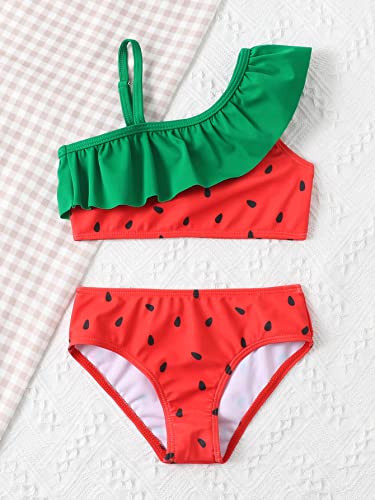 WDIRARA Toddler Girl's Watermelon Print Ruffle Trim Bikini Swimsuit Two Piece Bathing Suits4