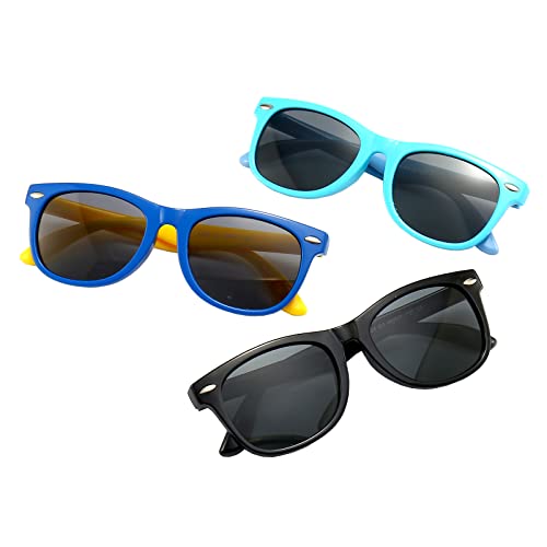 Image of FANNYGO 3 Pack Kids Sunglasses for Boys Girls Kid children's Polarized Sunglasses Age 3-10