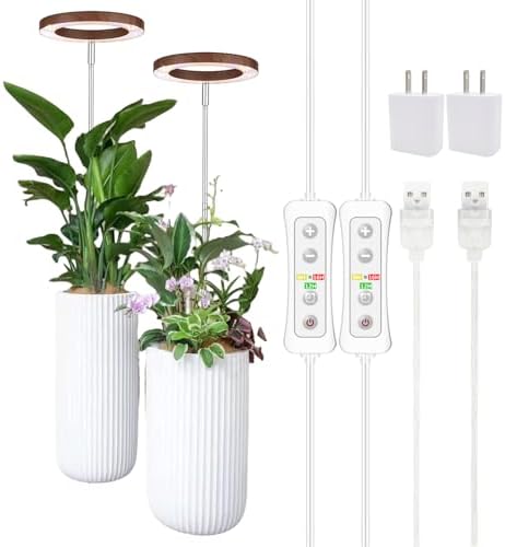 yadoker Plant Grow Light, LED Growing Light Full Spectrum for Indoor Plants,Aluminum Walnut Wood Grain Plant Lights,Height Adjustable, Automatic Timer, 5V Low Safe Voltage,Idea for Large Plant Light，