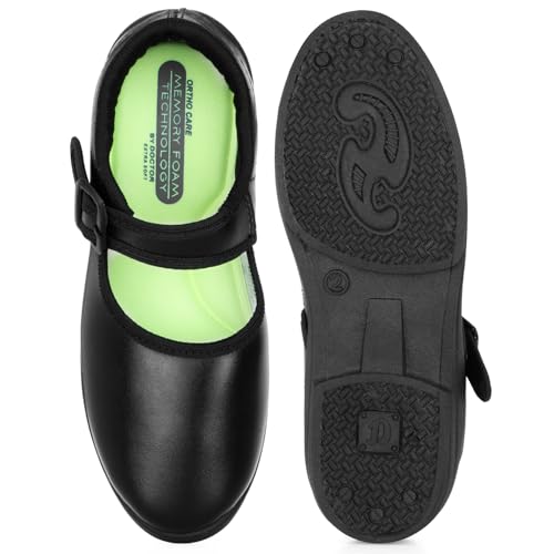 Image of DOCTOR EXTRA SOFT Girls Black & White Ballerina Uniform School Shoes with Adjustable Hook & Loop| Memory Foam Cushion & Anti-Bacterial Technology| Lightweight | Comfortable|Durable & Anti-Skid D-3003