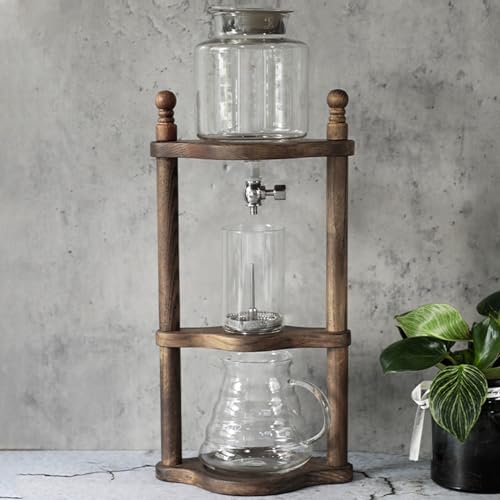 Cafetera Cold Brew, 600 ml, de madera maciza, con vidrio de borosilicato alto, válvula ajustable de acero inoxidable, lavable para uso doméstico y comercial