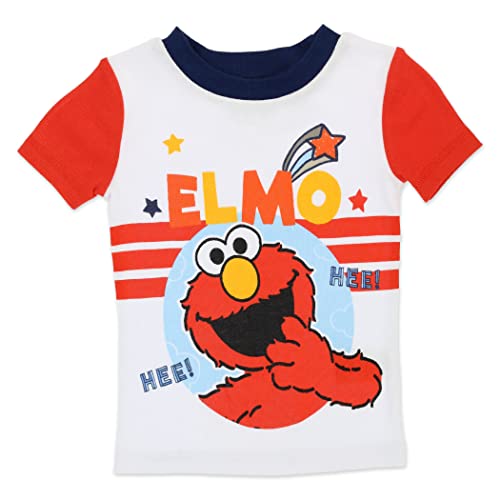 Sesame Street Boys' Cotton Pajamas 4-Piece Elmo PJ Set, White/Red, Toddler Size 2 to 54