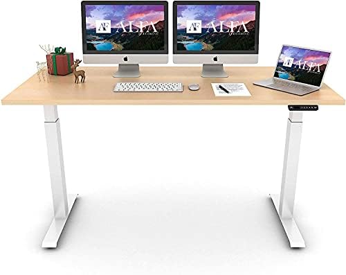 ALFA FURNISHING Advanced 55x28 Inches Standing Desk for Home Office, Dual Motor Electric Adjustable Height Desk, Sit Stand Desk with 4 Pre-Set Memory (55x28, Maple Top + White Frame Dual Motor)
