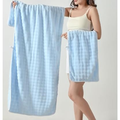 RAOPLA Handtücher, Korallen-Fleece-Handtuch-Set (1 Bad + 1 Hand), ultraweiche, hochsaugfähige und schnell trocknende Bade- und Handtücher für Badezimmer, Fitnessstudio oder Hotel (Blau) – Bild 3