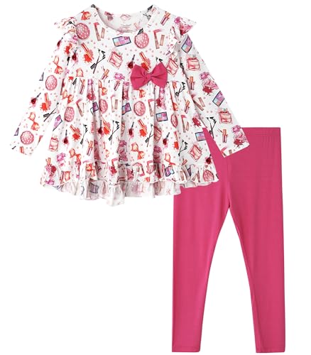 Image of Toddler Girls' Clothes-Viscose from Bamboo, Long Sleeve Ruffle Top with Pant Sets for Kids 2Pcs Fall Outfits 2T-6Y