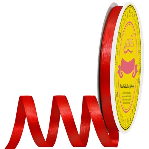 Image of Double Face Red Satin Ribbon 3 /8 inch X 50 Yards Polyester Red Ribbon for Gift Wrapping Very Suitable for Weddings Party Hair Bow Invitation Decorations and More