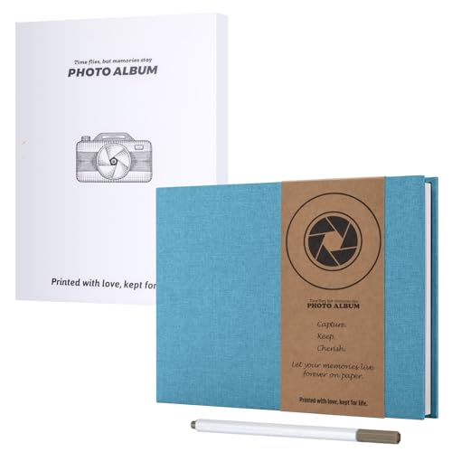 AIOR アルバム 貼るタイプ 22*18CM 粘着式 台紙 20枚40ページ 小さなリネン 写真アルバム 手作り DIYミニサイズ/L/KG 写真収納 カップル メモリー 贈り物 お祝い 記念日 結婚式 誕生日 成長記録 卒業式（ライトブルー）