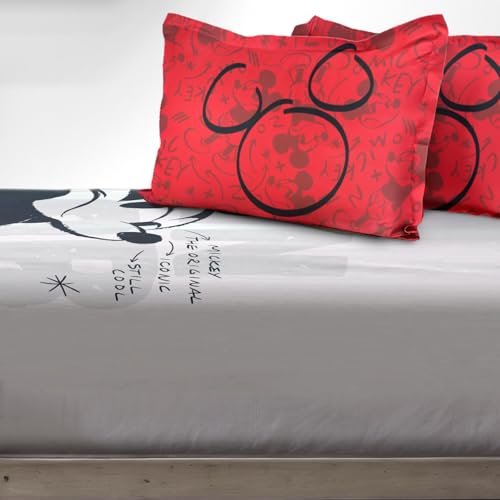 Image of Sassoon Disney Mickey Mouse (Classic) Digital Printed, Cotton Single Bedsheet, 300 TC, 1 Pillow Cover, Fade Resistant, Bedsheet for Kid's Bedroom, (1.50m X 2.35m)
