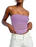SAFRISIOR Women Sexy Sheer Mesh See Through Crop Tube Top Slim Fit Strapless Bandeau Top Sleeveless