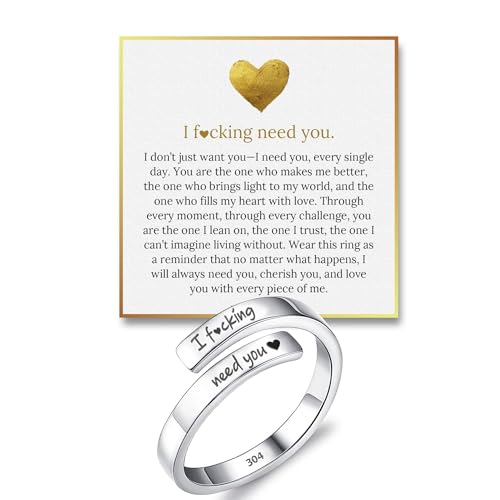 I Fcking Need You Ring by Hope Rings 304 Stainless Steel Rings for Her Adjustable Couples with Gift Box & Message Card Tarnish Free Jewelry Romantic Gift for Girlfriend or Boyfriend