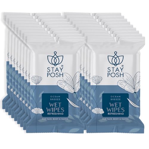 Image of Refreshing and Cleansing Wet Wipes for face body & hands | ALCOHOL FREE | PARABEN FREE | SILICON FREE | PH Balanced | Pack of 100 Single Wipes (100). (LARGE, OCEAN BREEZE)