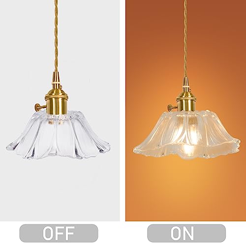 Shenmoyl 1-Light Pendant Light Glass Hanging Light,E26/E27 Drop Ceiling Light Fixture Lamp For Farmhouse Kitchen Island Bedroom 7.48 Inch Diam W/Retro Clear Flowers Lampshade Pattern Lampshade #TOP3