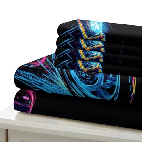 Housse de couette moto 3D 200x200cm en microfibre avec 2 taies d'oreiller pour lit double
