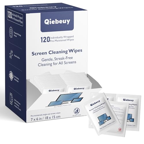 Qiebeuy Screen Cleaner Wipes 120 Count (7 X 6 Inch) 3rd Gen Electronic Cleaning Wipes for Computer Tv Laptop Phone Monitor Lens Car Screen and More Quick-Dry No Residue Wipes for Lens Cleaner