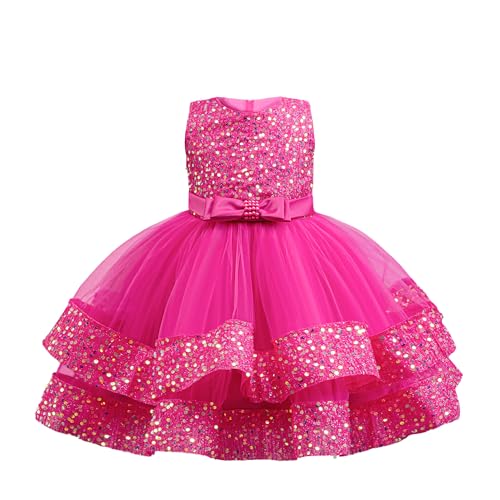 Miipat Vestidos de bebé menina de tule com lantejoulas sem mangas vestido de princesa de festa para meninas pequenas formal de meninas para aniversários casamento roupa, Cor-de-rosa escuro, 4-5 anos