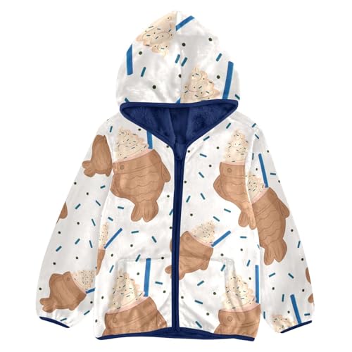 Biscuit Fish with Cream Sprinkles Girls Fleece Jacket Girls Fall Jacket Girls Zip Up Hoodie Girls Sherpa Jacket 2-10T