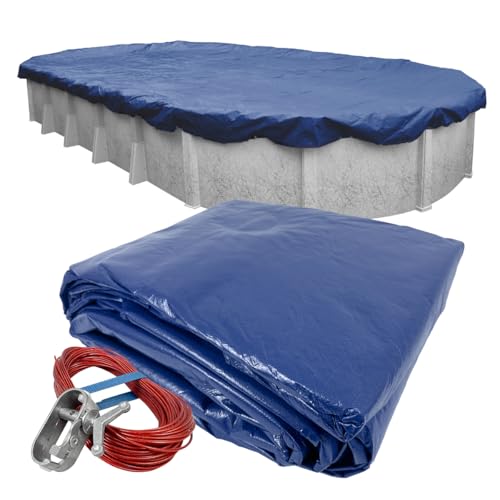 Pool Mate 12 x 18 ft Extra-Strength Blue Winter Oval Pool Cover for Above Ground Pools, 4 ft Overlap (16 x 22 ft Cover Size), Solid 12 x 12 Scrim, 3.7 oz/yd2, 15-Year Warranty, Style: 271218-4PMA