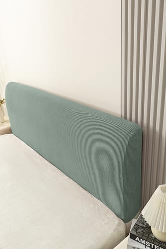 Image of HOMETHREADS Stretchable Lycra /Velvet Headboard Cover | Soft, Dust-Proof & Wrinkle-Resistant Bed Back Protector | Fits Leather, Wooden & Fabric Bedsides | for 2ft to 3.3ft Beds | (Green, 85x65cm)