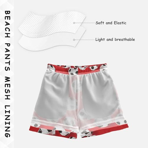 Boys Quick Dry Swim Trunks with Pockets Football Sport Ball Red Beach Shorts for Kids, Toddler Swimsuit Boy4