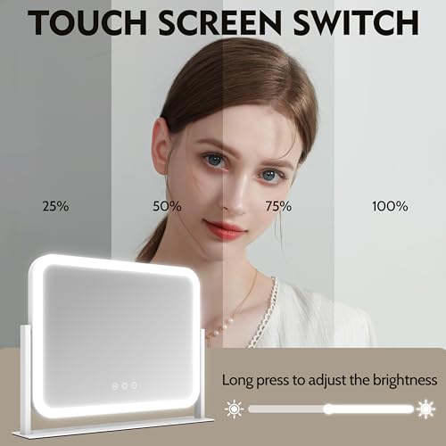 Image of ROLOVE Lighted Makeup Mirror, 17 inchx13 inch Vanity Mirror with Lights, 10X Magnification, Gifts for Women, 3 Color Lighting Modes, Smart Touch Control, 360 Rotation for Bedroom or Tabletop (White)