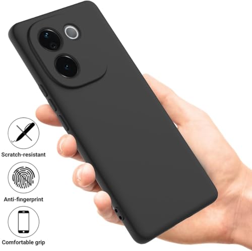 Image of DIZORO Back Cover Compatible with iQOO Z9S Pro 5G / Vivo T3 Pro 5G, Matte Liquid Silicone Case with Upgraded Square Edges, Shockproof Flexible Soft Rubber Cover with Full Camera Protection (New Black)