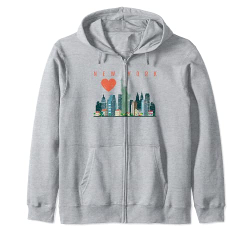 New York City NYC Skyline Heart T-shirt in stile angosciato Felpa con Cappuccio