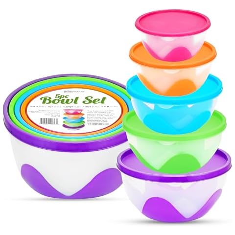 Southern Homewares Nested & Stackable Bowl/Food Storage Containers, 5 Piece Multi-Purpose Set Cover
