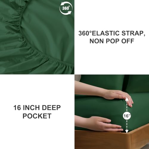 4 Piece King Size Sheets Set, Breathable & Cooling King Sheets-Forest Green - image 4