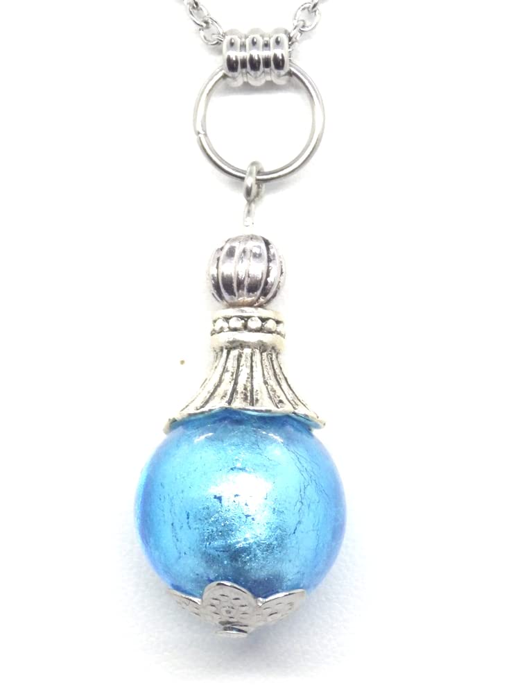 Conjunto de joyería pendientes, collar y pulsera en acero inoxidable, hematites y cuentas de cristal de Murano azul turquesa