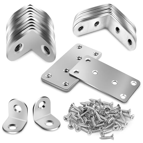 18PCS L Brackets for Wood and 4PCS Wood Joining Brackets 20 × 20mm 40 × 40mm Bracket 80 × 40 × 1.7mm Flat Joining Plates with 80 Screws for Furniture Fixation and Metal Repair Connector
