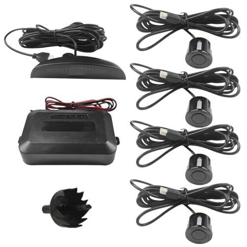 Car Parking Aid Sensor 12V LED Display Auto Reverse Backup Sensor Kit Vehicle Reversing Parking Radar System with 4 Sensors Alarm Buzzer Reminder & Distance Detection for Safe Driving (Black)