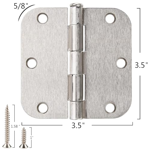 30 Pack Nickel Door Hinges Satin Nickel 3.5 x 3.5 Inch Interior 3 1/2 Inch Door Hinges Brushed Nickel Rounded 5/8" Radius Corners Iron Bifold Silver Residential Hinges for Doors Hardware Controls