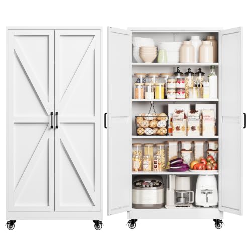 Image of 72 inchWhite Metal Kitchen Storage Cabinets Freestanding Garage Storage Cabinet