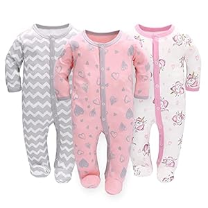 Amo nenes Dors Bébé Garçons Combinaison 3 Pack Unisexe Pyjama Coton Barboteuse Combinaisons Manches Longues Joueur Bébé Vêtements avec 0-7 Mois