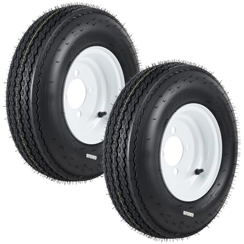 GarveeTech 4.80-8 4.80x8 480-8 Trailer Tire and Wheel Assembly, Heavy-Duty Load Range C 6PR, 4 Lug White Modular Wheel, 8 Inch Tires for Utility/Boat/Camper Trailers, Set of 2