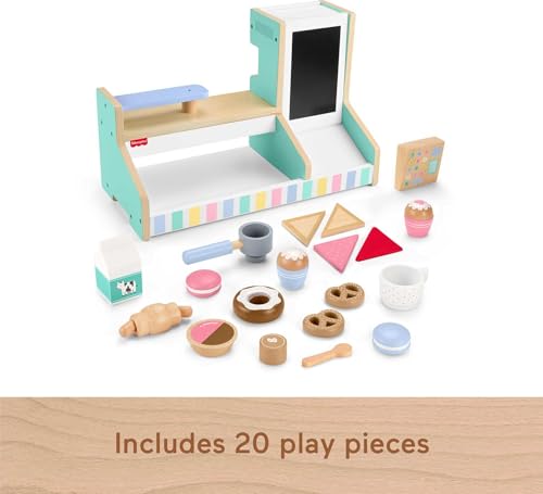 Fisher-Price Wood Pretend Play Coffee Shop & Toy Register, 20-Piece Wooden Food Playset for Preschool Kids Ages 3+ Years - Image 5
