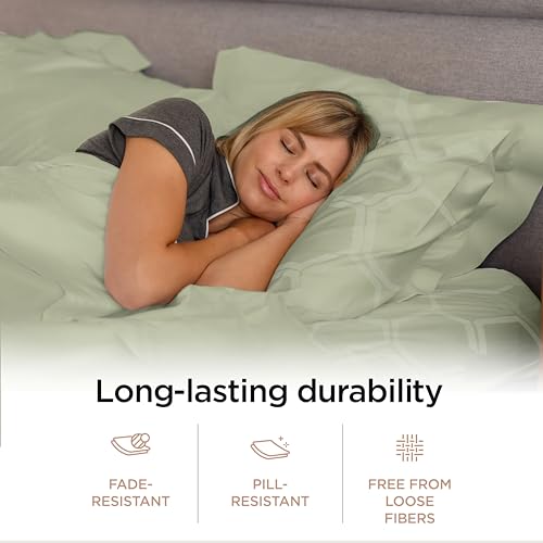 Image of Threadmill 100% Cotton Sheets for Full Size Bed - 600 Thread Count Full Bed Sheets Set with 16 inch Deep Pocket - Jacquard Sateen Weave 4-Piece Bedding Set with Cooling Effect, Sage Green