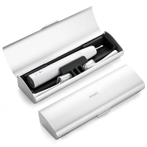Oralphi Alu-Elektrische Zahnbürste Etui 2-in-1 Elektrische Zahnbürste Reiseetui für Oral B/Philips und die meisten elektrische zahnbürsten Herausnehmbare Silikon-Einlage Reise-Essentials - Silber