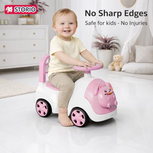 Image of Storio Rabbit Baby Ride-On Car Toy | Non-Battery Push Car for Kids with Backrest & Steering Wheel | Baby Ride On Toy for Boys & Girls 1-3 Years | Pink