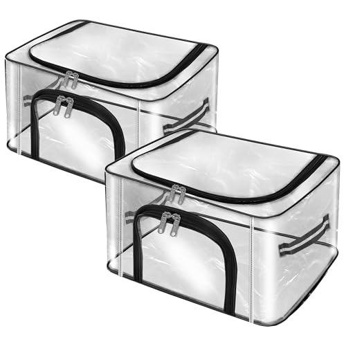Image of Storite 2 Pack Nylon 28 L PVC Transparent Moisture Proof Storage box for Clothes Closet Wardrobe Organizer for Clothes Saree Bags with Carry Handle (Transparent, 44L x 31W x 21H cm)