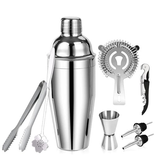 750ML Coctelera, 8 Piezas Juego de Coctéles de Acero Inoxidable, Profesional Juego de Herramientas de Bar, para Mezclar Bebidas, hogar, Barra, Fiestas