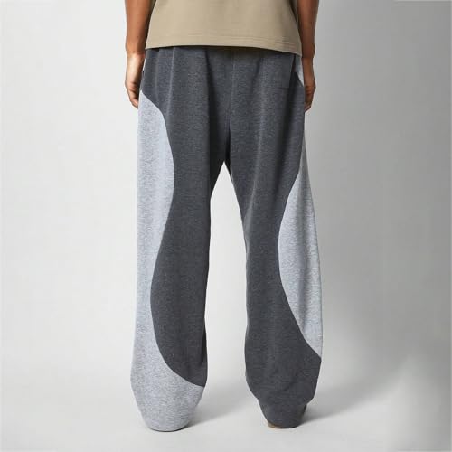 Baggy Sweatpants for Men Casual Color Block Drawstring Wide Leg Lounge Pants Relaxed Fit Trousers3