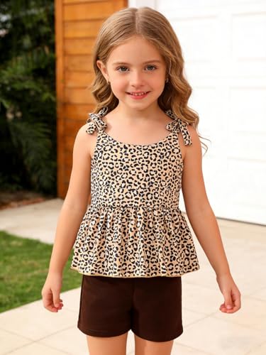 Image of Toddler Girls Clothes Summer Short Set Outfit Tie Knot Shoulder Sleeveless Ruffle Tops and Shorts 2PC Clothing Set